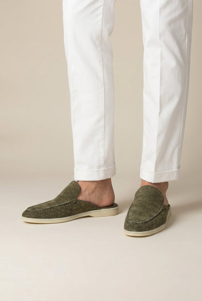 Yacht Mule Nubuck Crocodile Olive