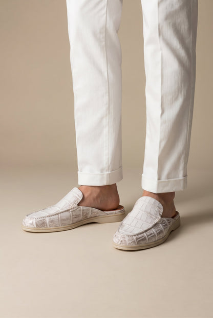 Yacht Mule Nubuck Crocodile White