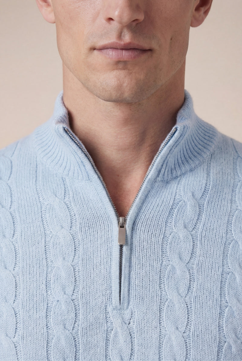 Como Cashmere Quarter Zip Baby Blue