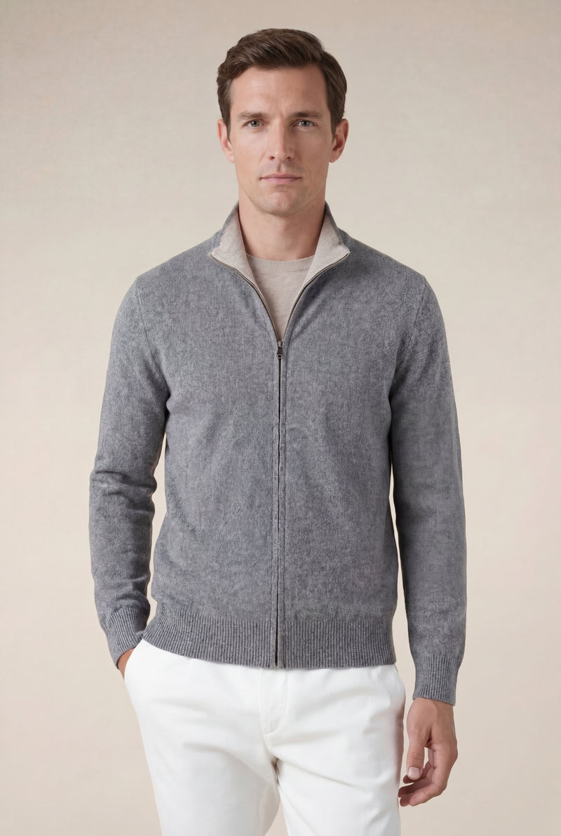 Sorrento Cashmere Full-Zip Knit Grey